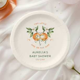 Prato De Papel Chuva de Bebê Gêmeos Laranja Citrino Duas Pequenas