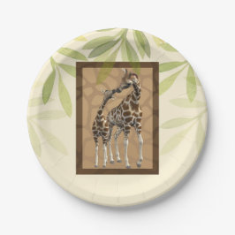 Prato De Papel Chuva de Bebê Girafas Beijando Marrom Dourado Zool