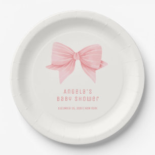 Prato De Papel Chuva de Bebê Laço Borboleta Minimalista Rosa