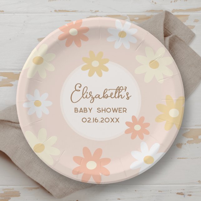 Prato De Papel Chuva de Bebê Menina Boho Simples Flor de Margarid (Criador carregado)