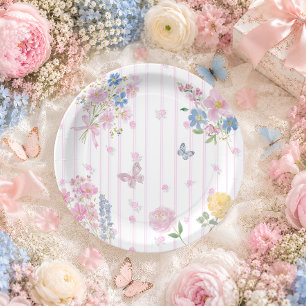 Prato De Papel Chuva de Bebê Menina Floral Caprichosa Rosa