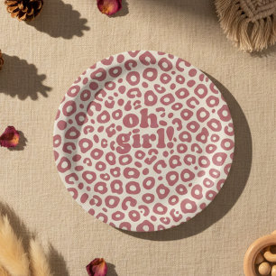 Prato De Papel Chuva de Bebê Menina Rosa Moderno Leopardo Oh Meni