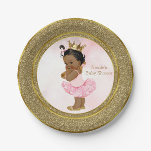 Prato De Papel Chuva de Bebê Menina Vintage Princesa Ouro Rosa