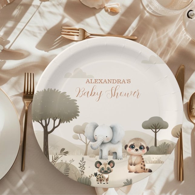 Prato De Papel Chuva de Bebê Menino Animais Safari Jungle Tropica (Criador carregado)