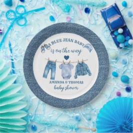 Prato De Papel Chuva de Bebê Menino Blue Jean