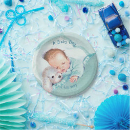 Prato De Papel Chuva de Bebê Menino Cobertor Azul Brinquedo Cacho