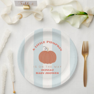 Prato De Papel Chuva de Bebê Menino Little Pumpkin Blue Stripes