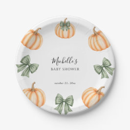 Prato De Papel Chuva de Bebê Neutro com Abóboras Laranjas