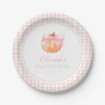 Chuva de bebê Pumpkin Pink com laço e xadrezinho