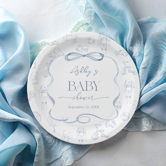 Prato De Papel Chuva de Bebê Quarto Azul Toile De Jouy (Criador carregado)