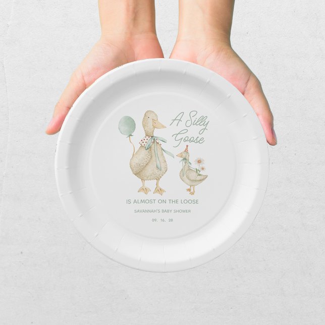 Prato De Papel Chuva de Bebê Verde Silly Goose (Criador carregado)