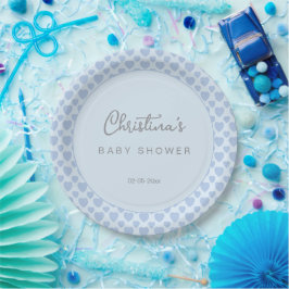 Prato De Papel Chuva de Corações Azuis Baby Shower