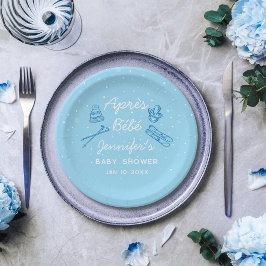 Prato De Papel Chuva de Desenhos À Mão Apres Bebe Azul Personaliz