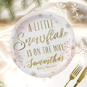 Prato De Papel Chuva de flocos de neve Baby Shower Personalizado