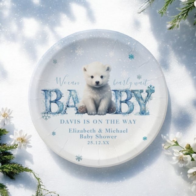 Prato De Papel Chuva de Flocos de Neve para o Bebê do Urso Modern (Criador carregado)