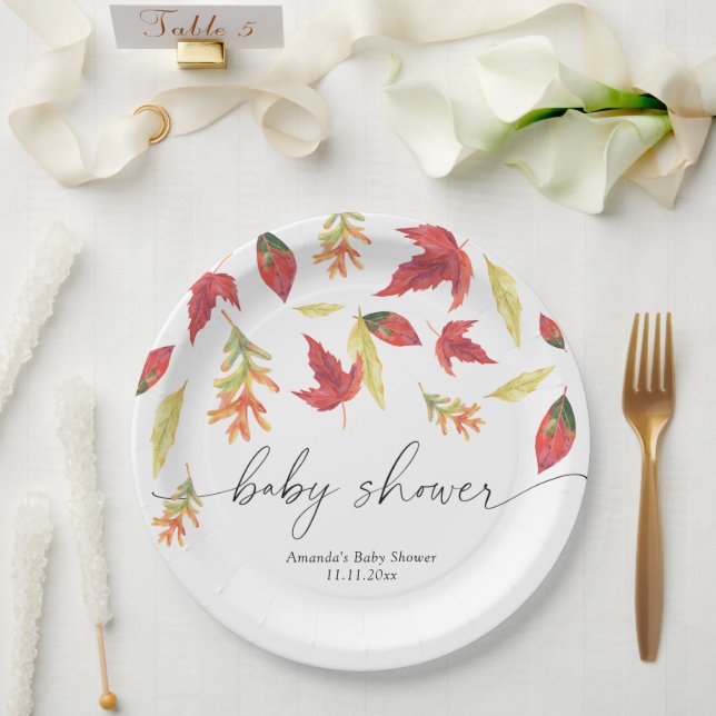 Prato De Papel Chuva de folhas Baby Shower (Casamento)