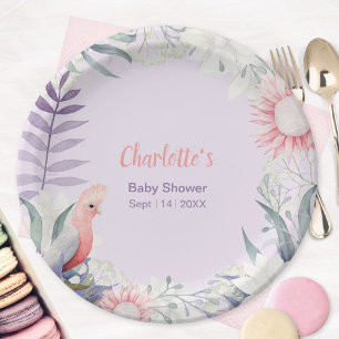 Prato De Papel Chuva de Ideias Floral Lavanda para Chá de Bebê de