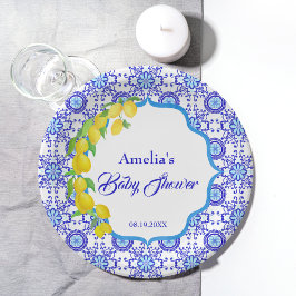 Prato De Papel Chuva de Limões em Aquarela Amalfi Baby Shower