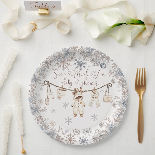 Prato De Papel Chuva de Neve Muito Divertido Chá de Bebê (Casamento)