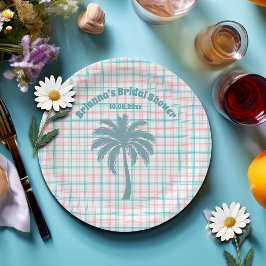 Prato De Papel Chuva de Noiva Azul Rosa Xadrez de Palmeira