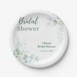 Prato De Papel Chuva de Noiva Botânica Eucalipto Verde Dourado 