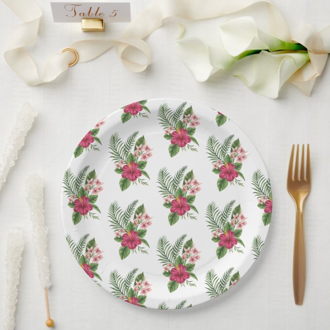 Prato De Papel Chuva de Noiva com Flores Tropicais Rosa (Casamento)