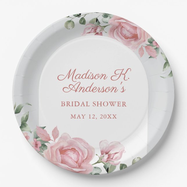 Prato De Papel Chuva de Noiva com Rosas Rosa Clássico (Frente)