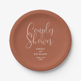 Prato De Papel Chuva de Noiva de Casais Elegantes de Terracota
