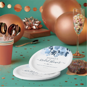 Prato De Papel Chuva de Noiva Floral Azul Marinho Botânica