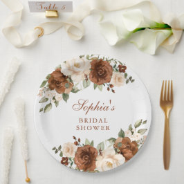 Prato De Papel Chuva de Noiva Floral em Tons de Dourado e Verde