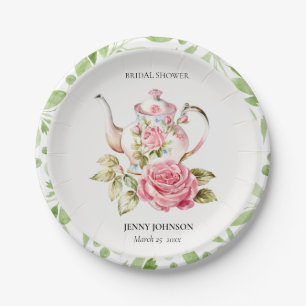 Prato De Papel Chuva de Noiva Floral Rosa Verde Elegante