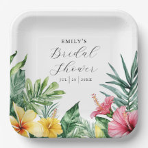 Chuva de Noiva Floral Tropical em Aquarela Elegant