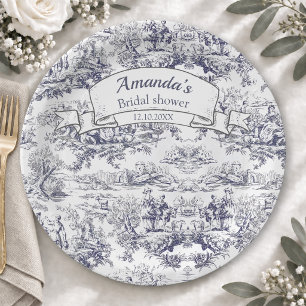 Prato De Papel Chuva de noiva floral vintage preta toile de jouy