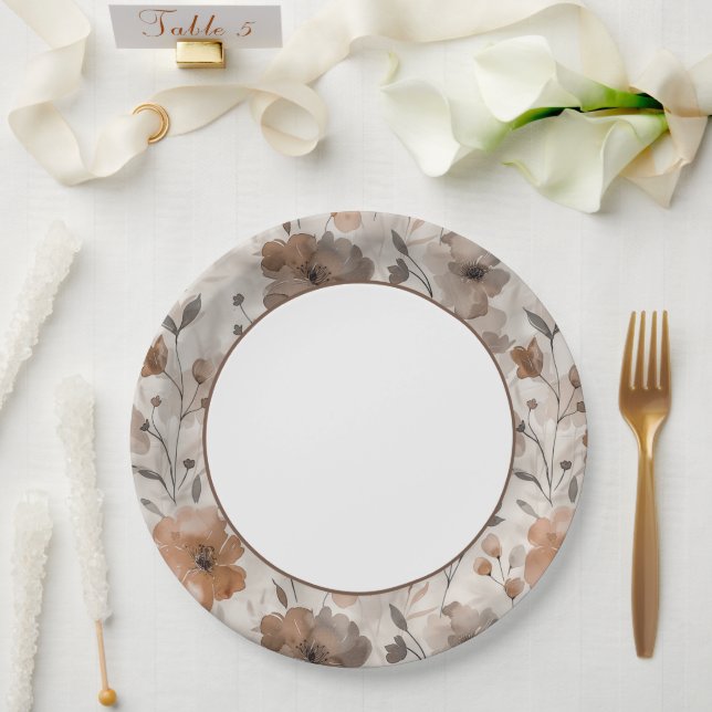 Prato De Papel Chuva de Noiva Flores Creme Laranja Marrom (Casamento)
