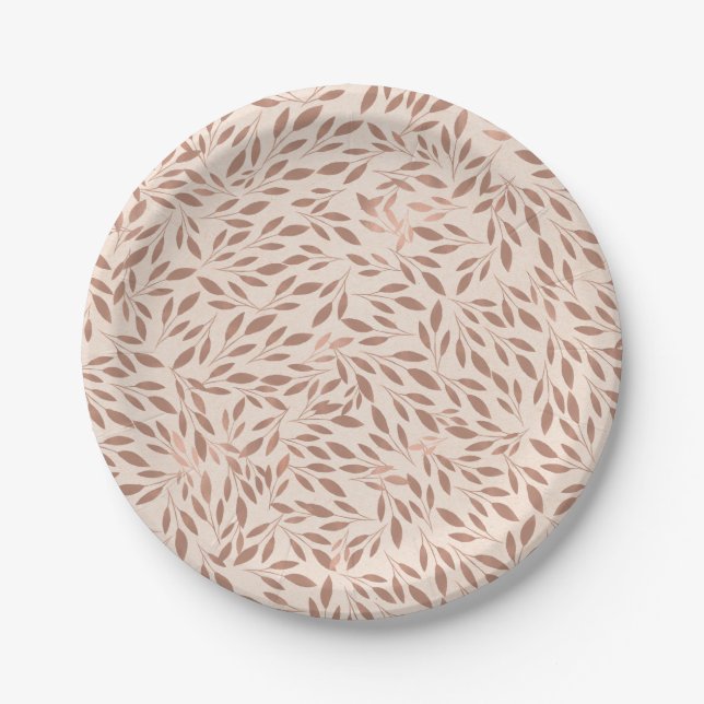 Prato De Papel Chuva de Noiva Glam Botânica Folhas Rústicas Rosa (Frente)
