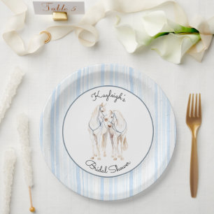 Prato De Papel Chuva de Noiva Listras Cavalos Branco Azul Bebê 