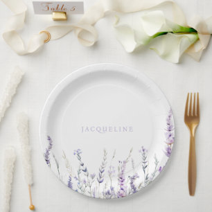 Prato De Papel Chuva de Nome Personalizado Floral Lavanda