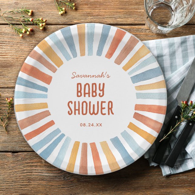 Prato De Papel Chuva de Sol Boho Chá de Bebê Neutro (Criador carregado)