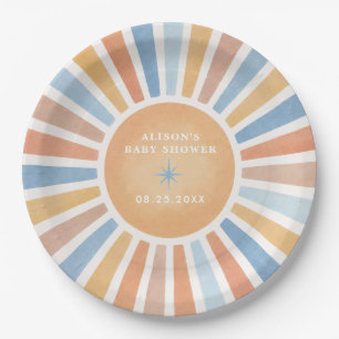Prato De Papel Chuva de Sol Retro Boho Chá de Bebê Menino