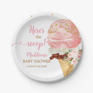 Prato De Papel Chuva de Sorvete Rosa Baby Shower