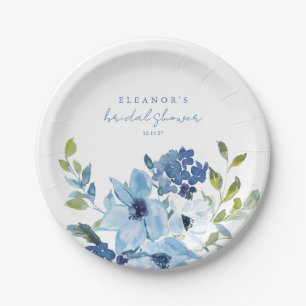 Prato De Papel Chuva Floral em Aquarela Azul Claro Personalizada 