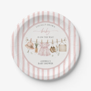 Prato De Papel Chuva Rosa Listras Baby Shower Localmente Cultivad