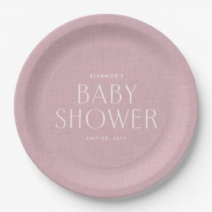 Prato De Papel Chuveiro de bebê efeito de linho rosa simples e fo