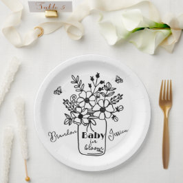 PRATO DE PAPEL CHUVEIRO DE BEBÊ PRETO E BRANCO FLORINDO