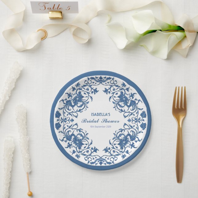 Prato De Papel Chuveiro de noiva com padrão antigo e elegante de  (Casamento)