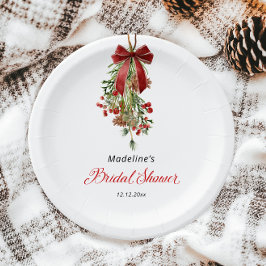 Prato De Papel Chuveiro de Noiva com Visgo de Natal e Laço Vermel