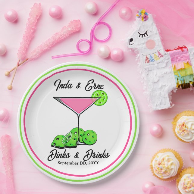 Prato De Papel Chuveiro de Noiva de Pickleball Dinks & Drinks Cos (Festa)