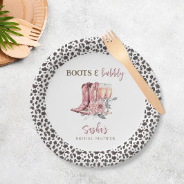 Prato De Papel Chuveiro de Noiva Elegante Rosa Boots e Bubbly