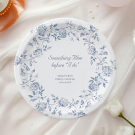 Prato De Papel Chuveiro de Noiva Floral Chinoiserie Azul 