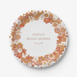 Prato De Papel Chuveiro de Noiva Floral Laranja Boho Groovy Perso